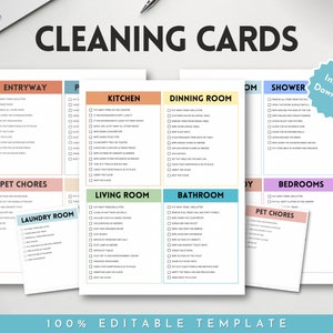 Cleaning Checklist, Cleaning Cards, Adhd Cleaning, Editable Chore List, DIY Zone Cleaning Bundle, Cleaning Schedule, Adult Chore Chart Cards