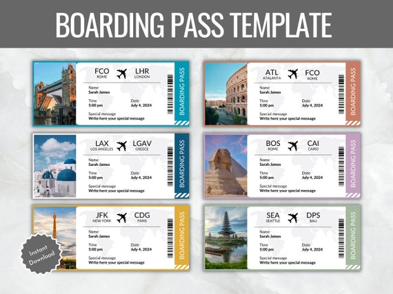 Editable Boarding Pass Template, Printable Airline Ticket, Plane Boarding Pass Surprise Trip, Digital Download DIY Boarding Ticket, Canva