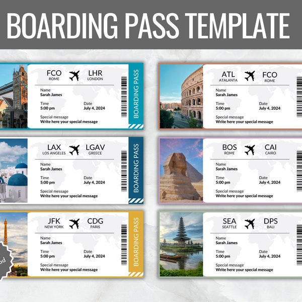 Editable Boarding Pass Template, Printable Airline Ticket, Plane Boarding Pass Surprise Trip, Digital Download DIY Boarding Ticket, Canva