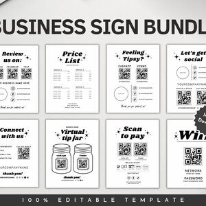 Small Business Sign Bundle, Social Media Sign, Price List Sheet, QR Code Sign, Virtual Tip Jar, Craft Fair Display, Editable Canva Templates