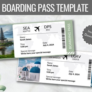 Editable Boarding Pass Template, Printable Airline Ticket, Plane Boarding Pass Surprise Trip, Digital Download DIY Boarding Ticket, Canva