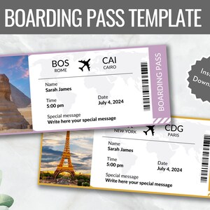 Editable Boarding Pass Template, Printable Airline Ticket, Plane Boarding Pass Surprise Trip, Digital Download DIY Boarding Ticket, Canva