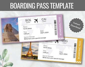 Printable Plane Ticket, Boarding Pass Editable, Printable Airline ...