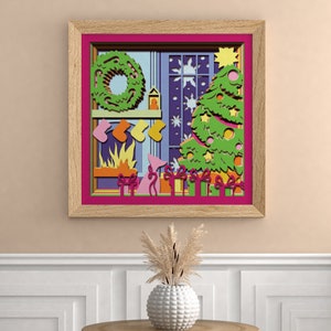3D Christmas Layered Paper Art SVG Xmas Fireplace Shadow Box Template ...