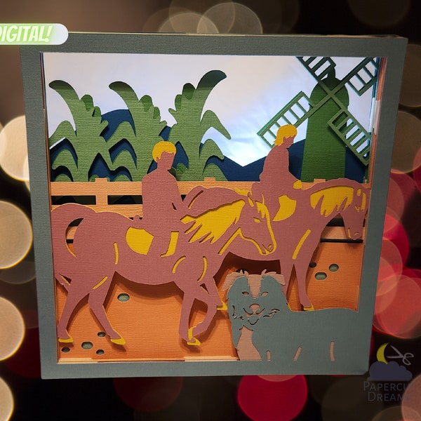 Paper Layered Art Template, 3D Ranch Couple on Horseback, DIY Shadow Box SVG, Handcrafted Artwork, Cutting Machine Download, Unique Keepsake