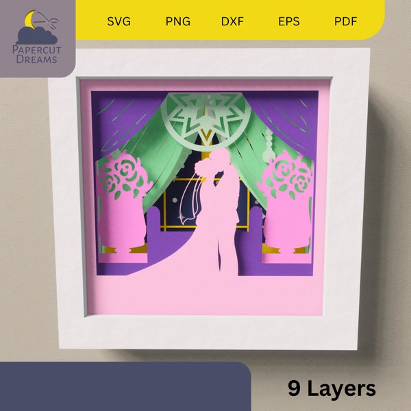 Paper Layered Wedding SVG | DIY Romantic Shadow Box Template | 3D Night Sky Couple Art | Cutting Machine Download | Handcrafted Paper Design