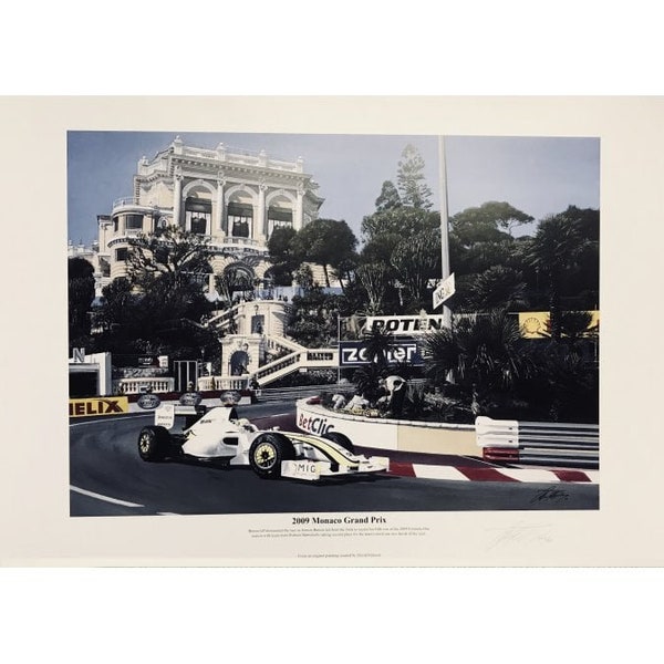 Jenson Button Brawn GP 2009 Monaco Grand Prix by David Johnson Print