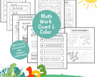 Numbers Practice for kindergarten Preschool Activity Homeschool Learning numbers  Number preschool worksheet printable Color and count