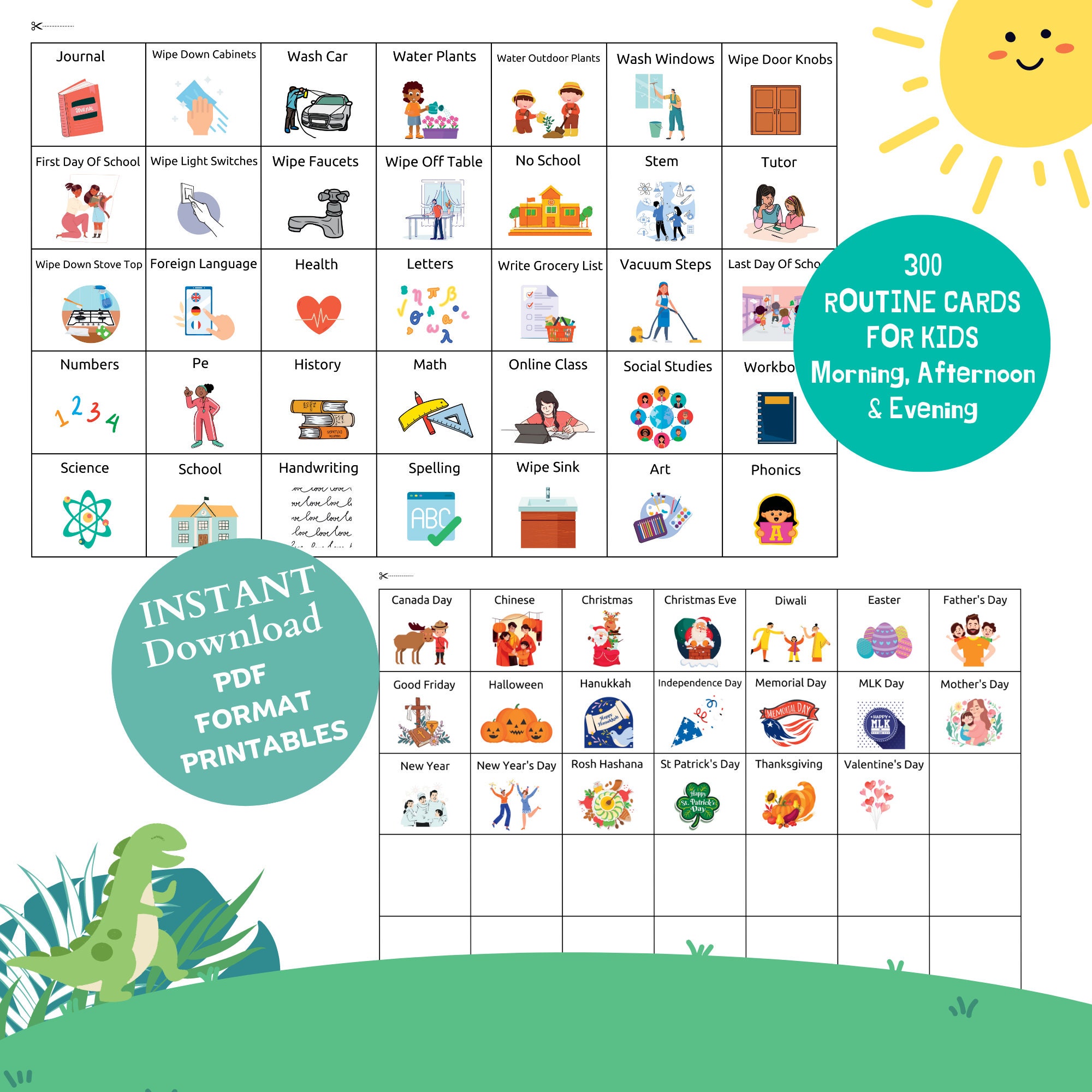 Weekly Kids Calendar, Printable Visual Schedule, Perpetual Calendar ...