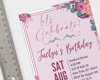 Floral Celebration Invitation Template Floral Birthday Flower Party Flower Birthday Invite Digital Download Editable Printable Invite