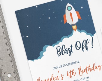 Rocket Ship Birthday Invitation Template Space Party Invitation Outer Space Birthday Invitation Galaxy Blast Off Invitation