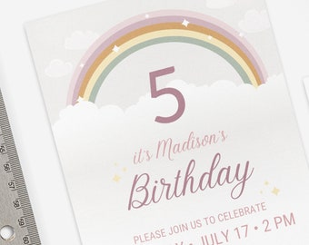 Rainbow Birthday Invitation Template Pink Rainbow Party Invitation Pastel Pink Rainbow Birthday Celebration Rainbow Party Instant Download
