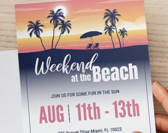 Weekend at the Beach Invitation Template Beach Bash Birthday Party Invite Instant Download Sunset Beach Party Digital Invitation Beach