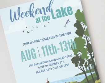 Weekend Lake Party Invitation Template Lake Celebration Cabin Party Summer Invitation Summer Fun Lake Digital Invitation Weekend at the Lake