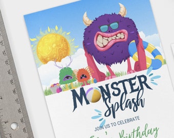 Monster Splash Invitation Template Monster Birthday Editable Invite Our Little Monster Birthday Monster Bash Monster Invitation Pool Party