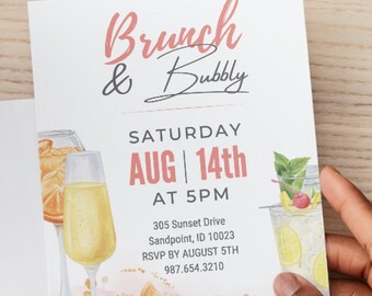 Plantilla de invitación para brunch y champán Invitación para brunch nupcial Brunch de cumpleaños Champán y brunch