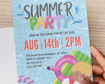 Summer Party Invitation Template Pool Party Invitation Summer Birthday Water Party Pool Side Birthday Summer Celebration