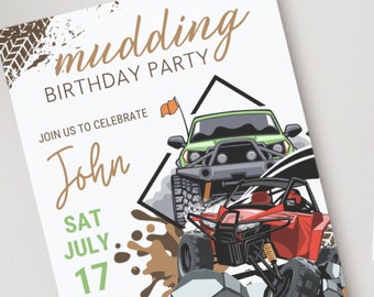 Mudding Birthday Invitation Template Muddin Party ATV Party ATV Birthday Four Wheeler Four Wheeling Party Dirt Mud Outdoor Party