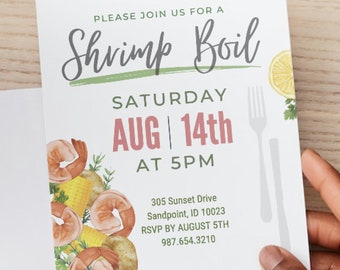 Shrimp Boil Invitation Template Cookout Invitation Backyard Party Low Country Boil Party Seafood Boil Party Invitation