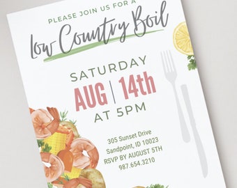 Low Country Boil Invitation Template Cookout Invitation Backyard Party Low Country Boil Party Shrimp Boil Seafood Boil Party Invitation