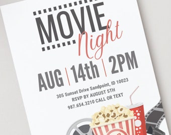 Movie Night Party Invitation Template Cinema Party Movie Birthday Invitation Theater Party Invitation Screening Party Invitation