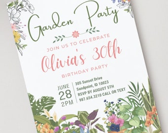 Garden Party Birthday Invitation Template Plant Party Plant Birthday Floral Garden Party Invitation Floral Birthday Floral Invitation