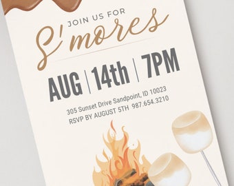 S'mores Invitation Template S'mores Campfire Outdoor Invitation Backyard Bonfire with S'mores Dessert Party S'mores Birthday Smores Party