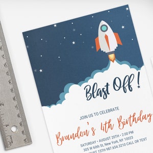 Rocket Ship Birthday Invitation Template Space Party Invitation Outer Space Birthday Invitation Galaxy Blast Off Invitation
