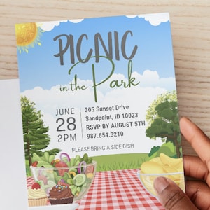 Picnic in the Park Invitation Template Park Birthday Invitation Party in the Park Family Reunion Day in the Park Reunion Invitation