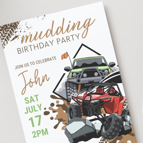 Mudding Birthday Invitation Template Muddin Party ATV Party ATV Birthday Four Wheeler Four Wheeling Party Dirt Mud Outdoor Party