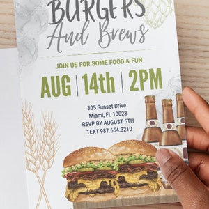 Burgers and Brews Invitation Template Burgers Party Cookout Beer and Burgers Party Invitation Brewery Party Brewery Invitation