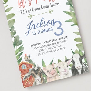 Farm Birthday Invitation Template Farm Birthday Farm Animals Party at the Farm Invite Barn Animals Country Life Invitation