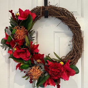 Red and Orange Wreath Spring Summer Wreath Front Door Wreath Seasonal Wreath Grapevine Wreath