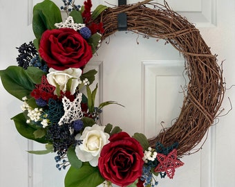 Fourth of July Wreath Memorial Day Wreath Labor Day Wreath Red White and Blue Wreath Summer Wreath Front Door Wreath Holiday Wreath