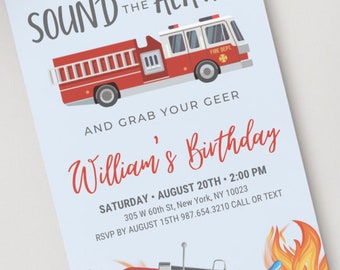 Fire Truck Birthday Invitation Template Fireman Party Fire Truck Party Fire Engine Invite Fire Truck Invitation Firemen Firefighter Birthday