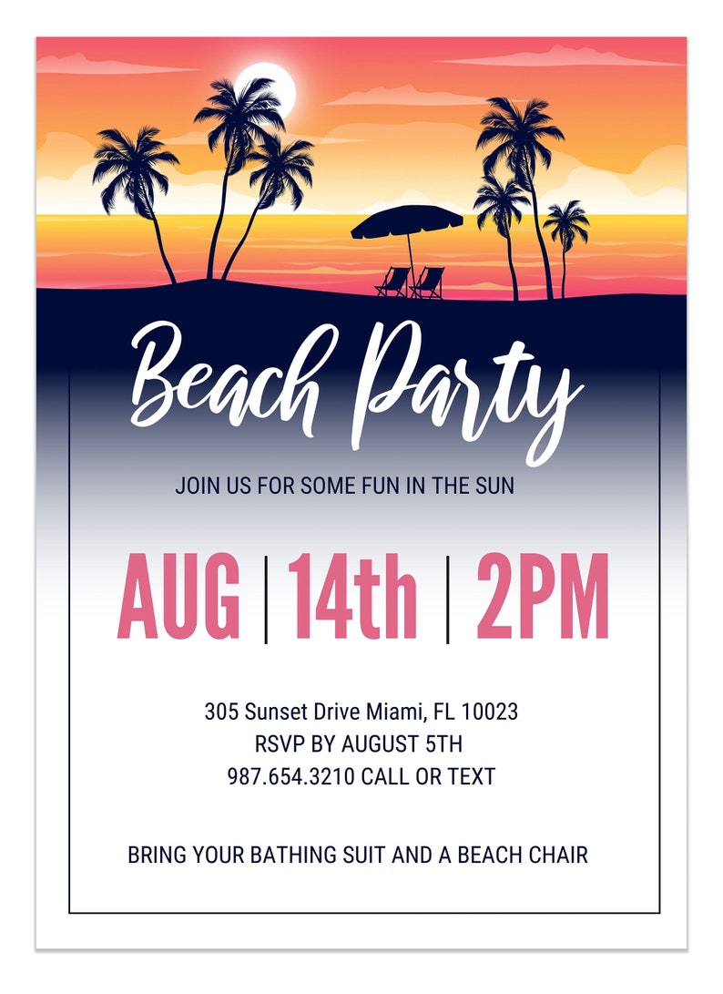 Beach Party Invitation Template Beach Bash Birthday Party Invite Beach Party Invitation Template Beach Bash Birthday Party Invite
