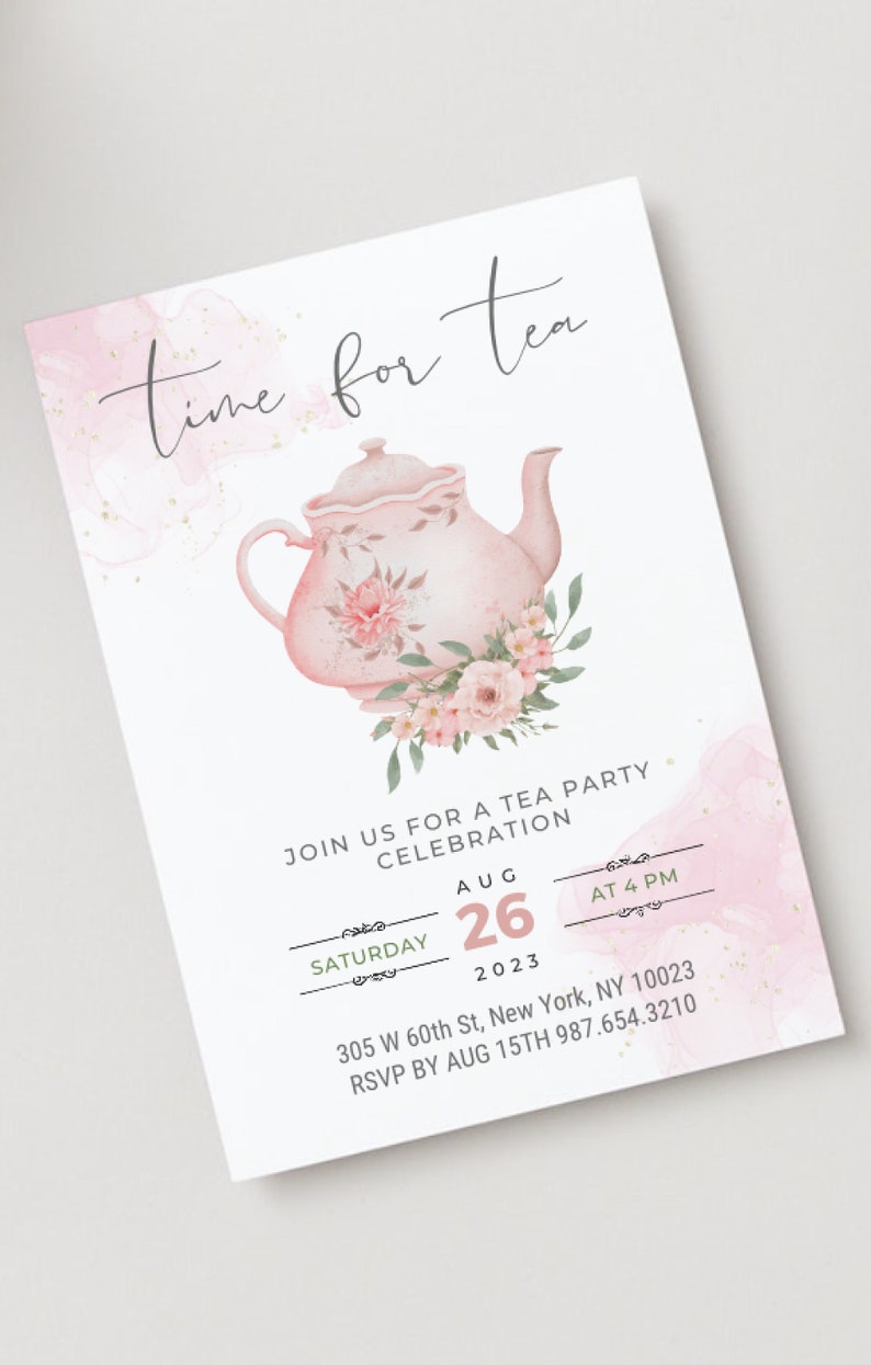 Spring Tea Invitation Time for Tea Invitation Template Tea Party Birthday Whimsical Party ...