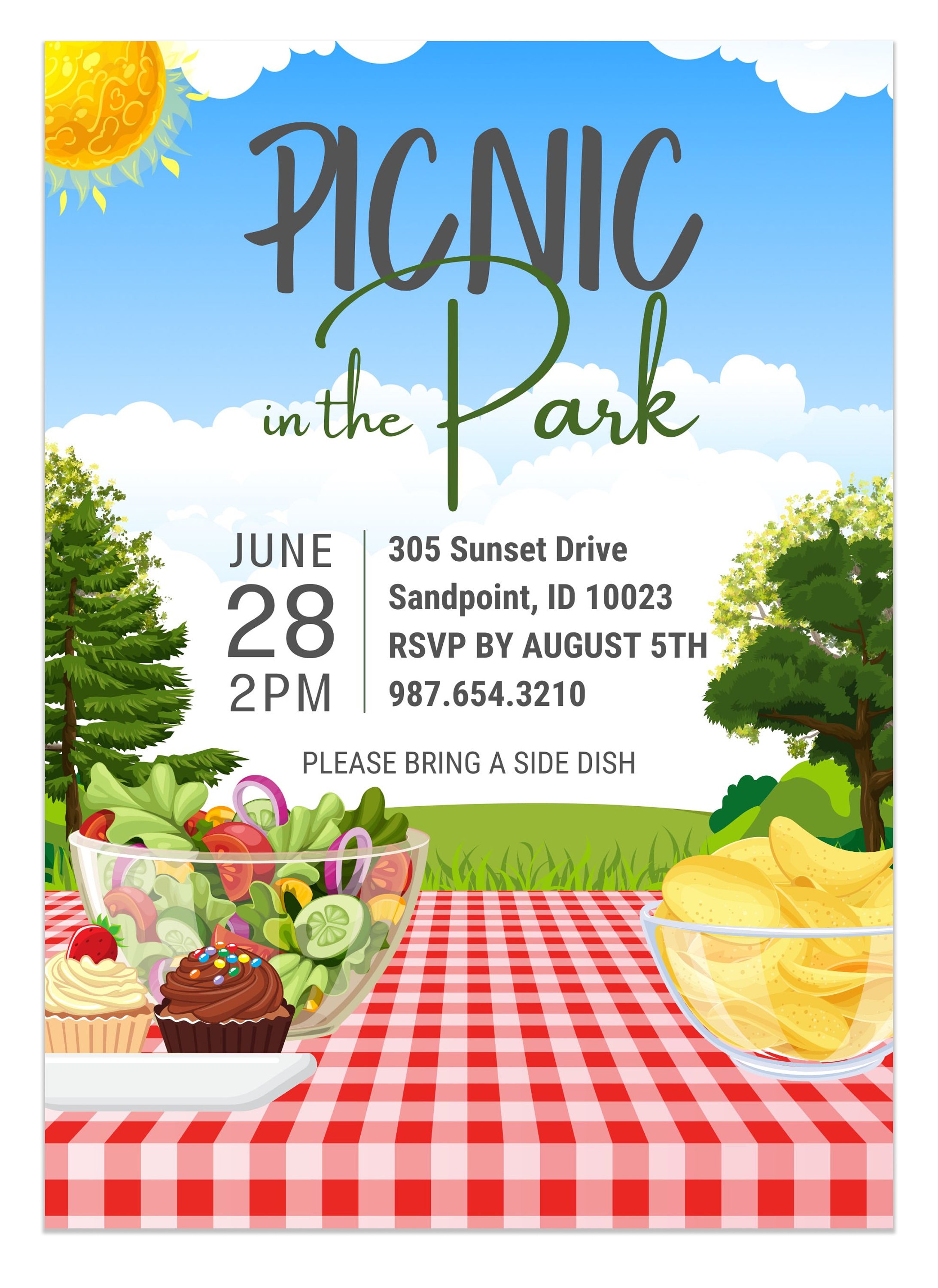 Picnic in the Park Invitation Template Park Birthday Invitation Party in the Park Family Reunion