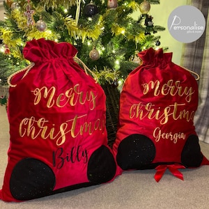 Personalised Disney Mickey or Minnie Mouse Velvet Christmas Sack