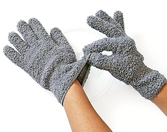 Reusable Microfiber Cleaning Gloves - Plant Duster - Multi-Functional Wash Cloth Mitts - Gentle High Absorption Surface Towels - Gray/Green