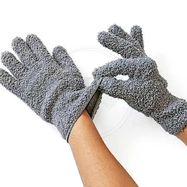 Reusable Microfiber Cleaning Gloves - Plant Duster - Multi-Functional Wash Cloth Mitts - Gentle High Absorption Surface Towels - Gray/Green