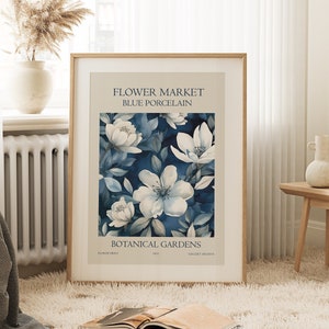 Impressão do mercado de flores, arte de parede para impressão, pôster do mercado de flores, azul, download digital, impressões de arte de parede, arte botânica de parede, impressão de flor azul
