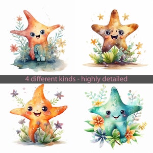 Starfish illustration bundle,  Watercolor Animal Clipart, Digital Downloads, Starfish PNG, Sublimation, PNG + JPEG file formats, Whimsical