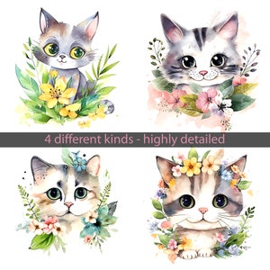 Cat Illustration Bundle, Watercolor Animal Clipart, Digital Downloads, Kitten PNG, Mug Designs, Sublimation Png, Whimsical,Illustrations