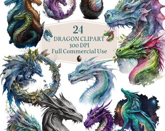 Big Dragon Illustrations Bundle, Watercolor Clipart, Digital Downloads, Dragon,PNG, Sublimation Prints,Mythical clipart, Mythical Dragons