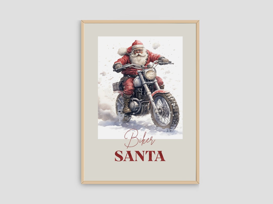 Biker Santa Digital Download, Santa on Bike in the Snow Poster, Digital ...