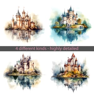 Fairytale Castle Illustrations Bundle, Watercolor Castle Clipart, Digital Downloads, Castle, PNG, Sublimation Prints, Clipart,Fairytale