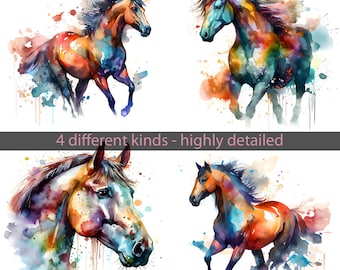 Horse Watercolor Illustrations Bundle, Watercolor Animal Clipart, Digital Downloads, Horse, PNG, Sublimation Prints, Horse Clipart,Horse art