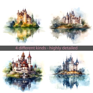 Fairytale Castle Illustrations Bundle, Watercolor Castle Clipart, Digital Downloads, Castle, PNG, Sublimation Prints, Clipart,Fairytale