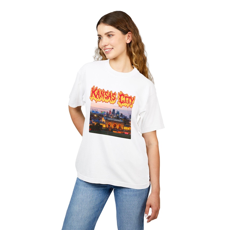 Kansas City Skyline Graphic Tee | Alternative Streetwear Apparel, Unisex Boxy Fit image 5